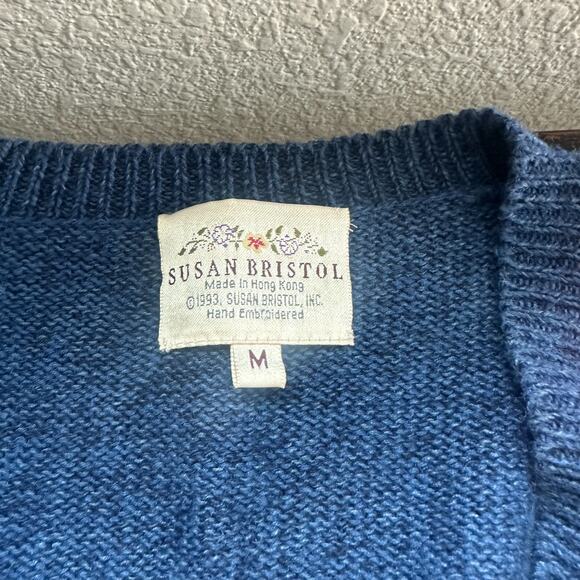 VTG Susan Bristol Cardigan Women Medium Christmas 90s Hand Embroidered Holiday - Picture 8 of 15